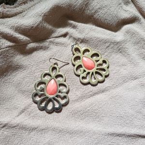 Gold and coral teardrop earrings